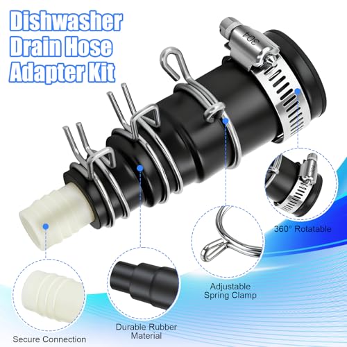 Dishwasher Drain Hose Adapter Compatible with Insinkerator Disposals,1 Set | Universal Tapered Design, Fits Multiple Hose Sizes, Durable Rubber Connector, Includes Clamps, Disposal Ready