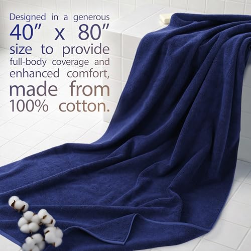 Cotton Paradise 100% Cotton Turkish Towel, Soft Absorbent Quick Dry, 40x80 Oversized Bath Sheet Towel, Navy Blue - color: Navy Blue, size: 40"x80"