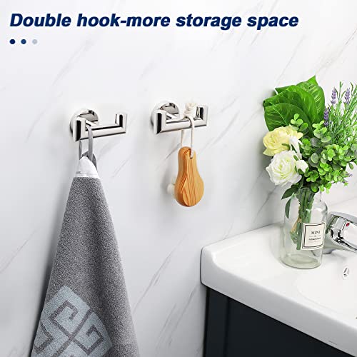 NearMoon Bathroom Double Towel Hook- SUS304 Stainless Steel Robe Towel Holder, Heavy Duty Double Coat Hook for Bathroom Livingroom Kitchen Wall Mounted (Chrome Finish-U, 2 Pack) - style: Chrome Finish-U