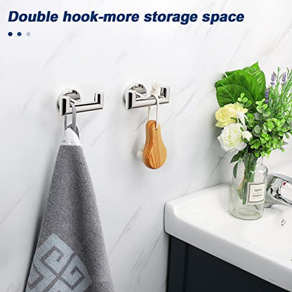 NearMoon Bathroom Double Towel Hook- SUS304 Stainless Steel Robe Towel Holder, Heavy Duty Double Coat Hook for Bathroom Livingroom Kitchen Wall Mounted (Chrome Finish-U, 2 Pack) - style: Chrome Finish-U