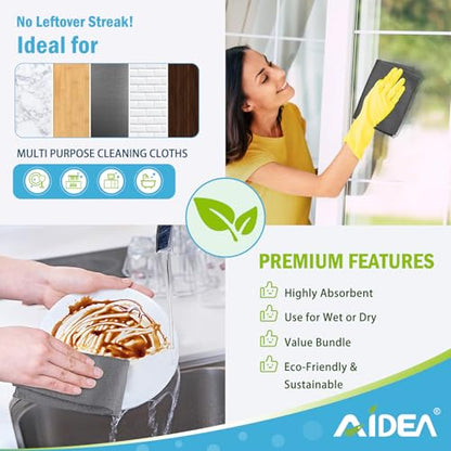 AIDEA Microfiber Cleaning Cloth Grey-50PK, Soft Absorbent Rags, Microfiber Towels for Cars, Kitchen Towels, Dusting Cloth for Home, Window, Cleaning Supplies, 12"×12" - color: Grey