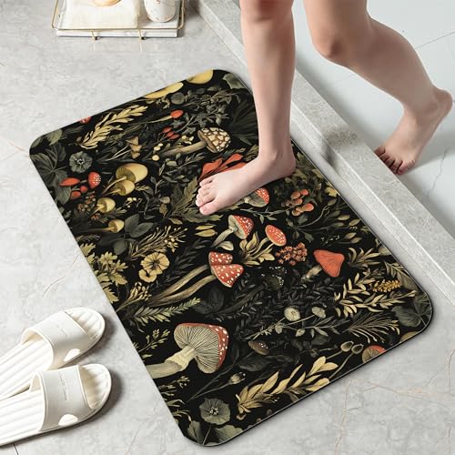 Retro Mushrooms Bathroom Rug 29.5"x17", Super Absorbent Fast Drying Bath Mat with Non-Slip Rubber Backing, Thin Low-Profile Easy-Clean Bathroom Floor Mat for Shower or Tub - color: Retro Mushrooms