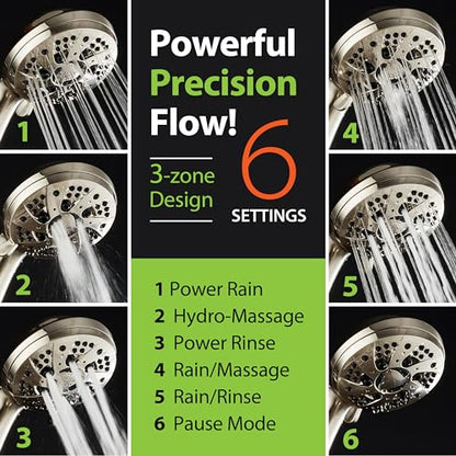 AquaDance High Pressure Luxury 6-mode Spiral Ergonomic Handheld Shower Head | Anti-clog Jets, Premium Stainless Steel Hose & Adjustable Bracket for the Ultimate Shower Spa Experience! / Nickel - color: Brushed Nickel, size: 1.8 Gallon Per Minute, style: 1