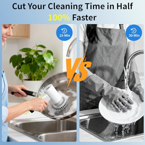 3000mAh Cordless Electric Spin Scrubber for Kitchen Bathroom Car | 20W High-Torque IPX7 Waterproof Cleaning Brush with 6 Replaceable Heads, Dual Speed 150-180 Mins Runtime - size: S2 M