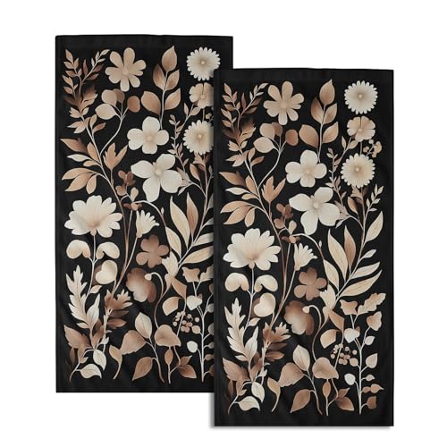 Giwawa Vintage Floral Hand Towels Set of 2 Black Botanical Decorative Absorbent Bath Towels Soft Kitchen Dish Towels for Holiday Guest Gym Hotel - color: Black Vintage Floral