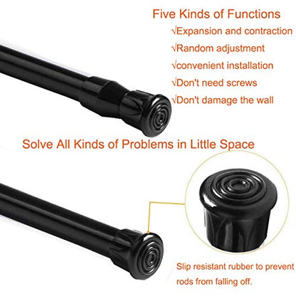 6 Pack Small Tension Rods 15.7 in to 28 Curtain Rods Window Rods in Extendable Width Spring Cupboard Bars for Kitchen Utensils, Closet, and Cabinet, Fit in The Spaces to Stay Up - color: Black, size: 15.7" to 28"-6PCS