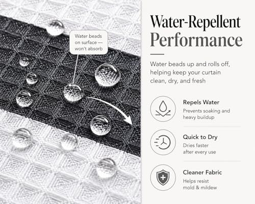 Dainty Home Ombre Waffle Weave Shower Curtain 70 x 72 Black Textured Fabric Shower Curtain, Hotel Style Waffle Weave Bathroom Curtain, Water Resistant Polyester Ombre Shower Curtain - color: Textured Black