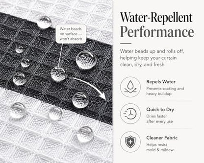 Dainty Home Ombre Waffle Weave Shower Curtain 70 x 72 Black Textured Fabric Shower Curtain, Hotel Style Waffle Weave Bathroom Curtain, Water Resistant Polyester Ombre Shower Curtain - color: Textured Black