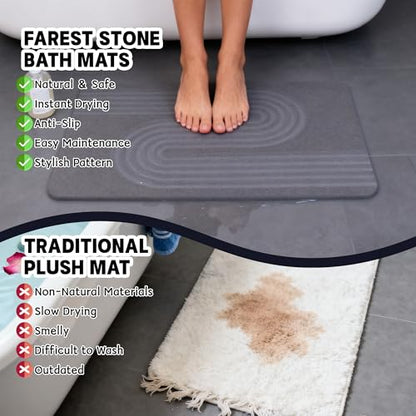 Stone Bath Mat,Diatomaceous Earth Shower Mat,Fast-Drying Stone Bathroom Floor Mat,Absorbent Non-Slip Diatomite Mats for Bathtub,Grey Wave Line - color: Grey Wave Line-24*16-1 Pack