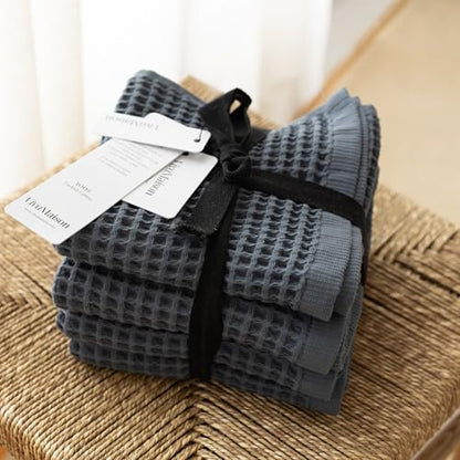 Premium Waffle Hand Towels Pack of 4 Extra Large 20x35 inch - 100% Turkish Cotton, Waffle Weave, Quick Dry, Lint Free, Super Absorbent, Thin Hand Bath Towel (Brown, Set of 4 Hand Towels) - color: Brown, size: Set of 4 Hand Towels