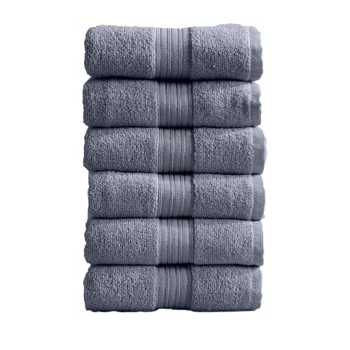 Great Bay Home Hand Towels - 100% Cotton 6 Pack 26x16 Hand Towel Set - Lightweight, Absorbent, Quick-Dry Towels for Bathroom (Chambray Blue) - color: Solid - Chambray Blue, size: Hand Towel (Pack of 6)