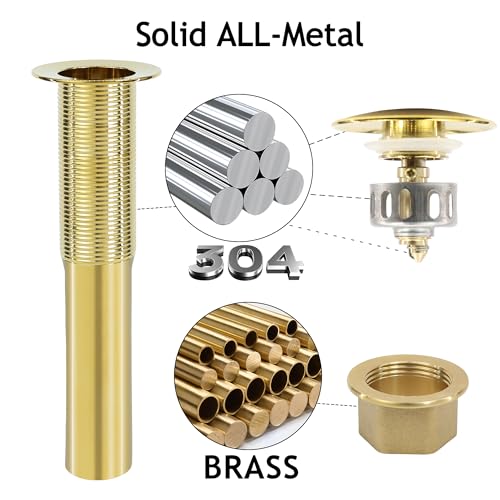 Bathroom Sink Drain, 4 Pack Gold Drain Stopper Without Overflow,Pop Up Drain Assembly Without Detachable Strainer Basket,Built-in Anti-Clogging Strainer,Stainless Steel - color: 4 Pack-gold-big Cap, style: Without Overflow