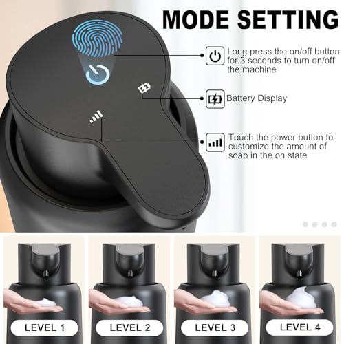 Automatic Soap Dispenser, Rechargeable & Touchless with 4 Adjustable Levels, 15oz/420ml, Waterproof, Wall Mountable for Kitchen, Bathroom, Hotel (Foam, Black) - color: Black, style: Foam