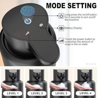 Automatic Soap Dispenser, Rechargeable & Touchless with 4 Adjustable Levels, 15oz/420ml, Waterproof, Wall Mountable for Kitchen, Bathroom, Hotel (Foam, Black) - color: Black, style: Foam