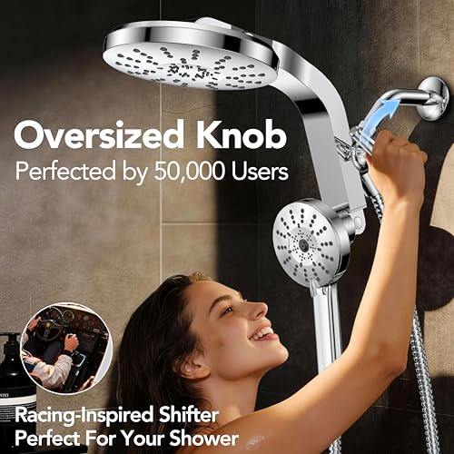 High Pressure Rain Showerhead Combo, 2026 Magnetic Shower Head Set with Detachable 8-Mode Handheld Shower Spray, Adjustable Angle Dual Showerhead System with Built-in Magnetic Docking and Power Jets - color: ‎Chrome