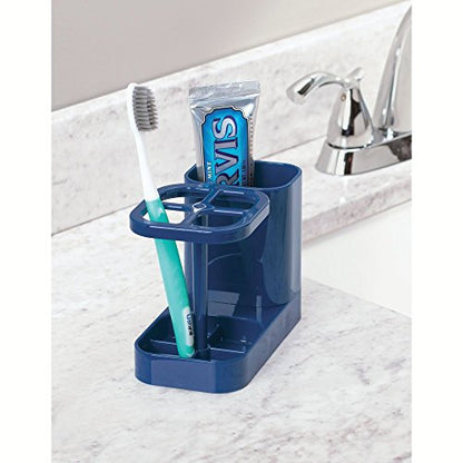 iDesign Toothbrush Holder with Storage Cup, Bathroom Sink Organizer for Toothpaste and Electric Toothbrushes, Blue - color: Navy