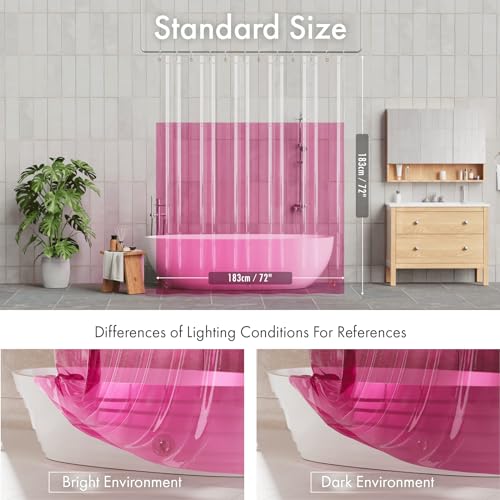 AmazerBath 100% EVA Shower Curtain Liner, 72 x 72 Inches Heavy Duty Shower Curtain and Liner 2-in-1 with 3 Clear Stones and 12 Brass Grommets, Color Block Soft Shower Liner - Clear & Bright Pink - color: Rainbow Flip Vibrant Haven