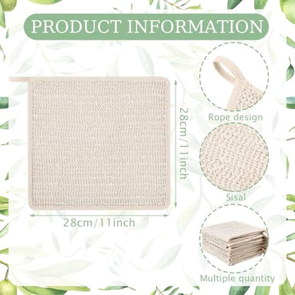 Batiyeer 6 Packs 100% Natural Sisal Exfoliating Washcloth Natural Skincare Gentle Durable Reusable for Face or Body Biodegradable Removes Dead Skin Cells Stimulates Circulation(11.02″ X 11.02″)