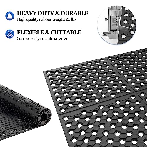 ROVSUN Rubber Floor Mat with Holes, 3x7 FT Hollow Large Mat Roll, Anti-Fatigue/Non-Slip Drainage Mat, for Industrial Kitchen Restaurant Bar Bathroom, Indoor/Outdoor Cushion - size: 36x83 in.(3x7 ft)