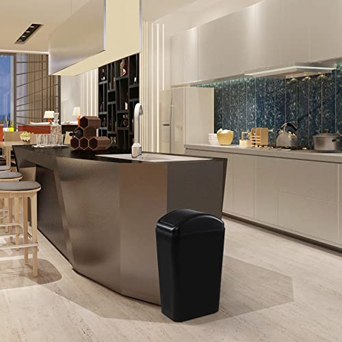Cand 14 L/ 3.2 Gallon Small Plastic Trash Can, Slim Swing Lid Garbage Bins | Black - color: Black