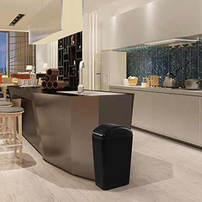 Cand 14 L/ 3.2 Gallon Small Plastic Trash Can, Slim Swing Lid Garbage Bins | Black - color: Black