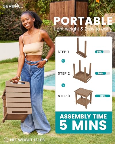 SERWALL Shower Bench, 18" Shower Stool for Inside Shower, HDPE Waterproof Shower Seats for Adults with Storage Shelf & Handles, 360 lbs Capacity- Brown - color: Brown