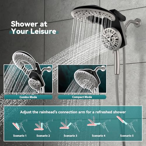 Foldable Rainfall Shower Head 9 Spray Settings/Modes Handheld Showerheads | High Pressure Shower Heads with Handheld Spray Combo, Built-in Magnetic Docking, Power Jets, Stainless Steel Shower Hose - color: Startlight
