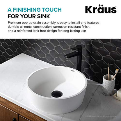 KRAUS Pop-Up Drain in Matte Black, PU-10MB - color: Matte Black, size: 8 5/8 Inch