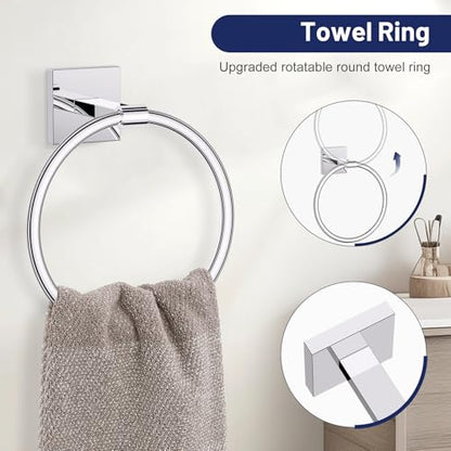Towel Ring Set 4 Piece Bathroom Hardware Set Includes Towel Ring 2 Towel Hooks and Toilet Paper Holder Stainless Steel Wall Mounted (Polished Chrome) - color: Polished Chrome, size: Set D