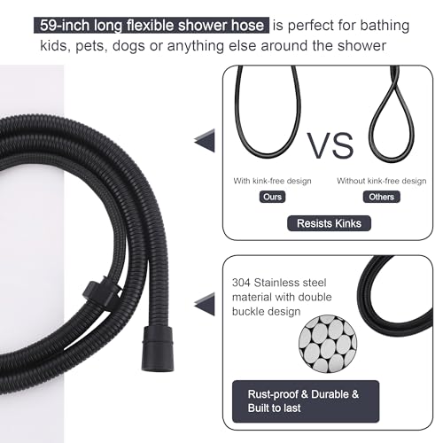 Bathroom Shower Slide Bar with Hand Shower Combo Set, 26.5 Inch Sliding Bar with Extr Long Shower Hose and Stainless Steel Wall Supply Eibow, Matte Black