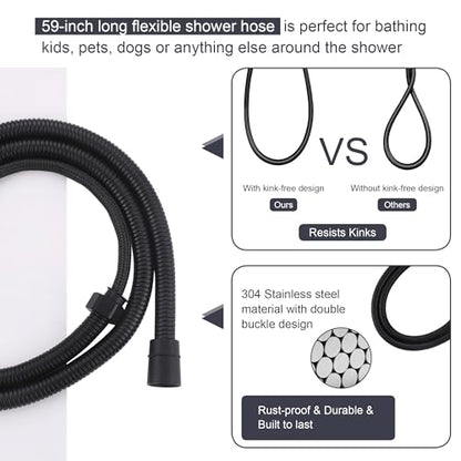 Bathroom Shower Slide Bar with Hand Shower Combo Set, 26.5 Inch Sliding Bar with Extr Long Shower Hose and Stainless Steel Wall Supply Eibow, Matte Black