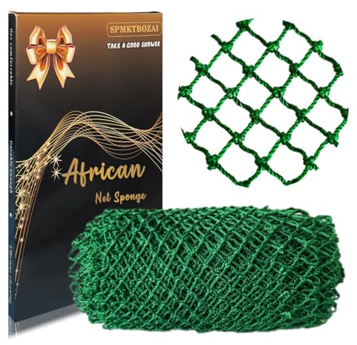 SPMKTBOZAI African Net Sponge Authentic, Exfoliating Net for Body Back | African Net Sponge with Knots| Long Stretch| African Net for Sensitive Skin| Durable & Quick Dry| Daily Use| Emerald Green - color: Emerald Green