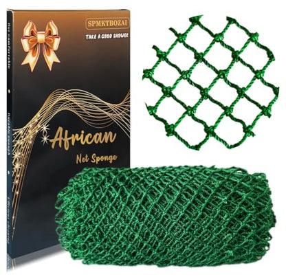 SPMKTBOZAI African Net Sponge Authentic, Exfoliating Net for Body Back | African Net Sponge with Knots| Long Stretch| African Net for Sensitive Skin| Durable & Quick Dry| Daily Use| Emerald Green - color: Emerald Green