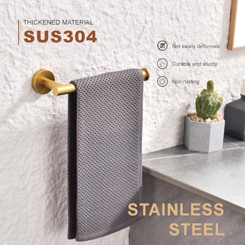 TASTOS Hand Towel Holder Towel Ring Brushed Gold, Premium Stainless Steel Hand Towel Bar Heavy Duty Wall Mounted Modern Bath Accessories, 9 Inch Towel Rack for Bathroom Kitchen - color: Brushed Gold