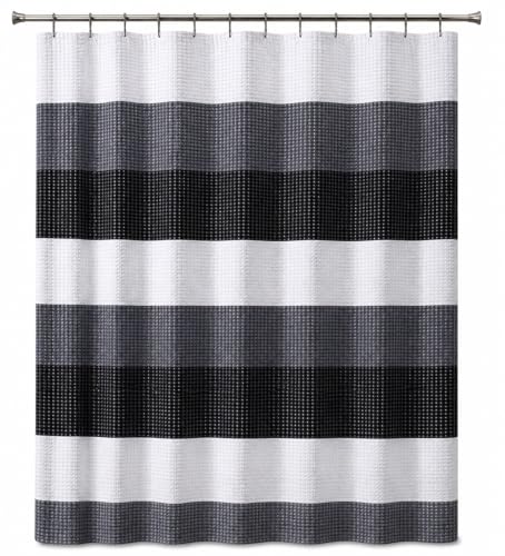 Dainty Home Ombre Waffle Weave Shower Curtain 70 x 72 Black Textured Fabric Shower Curtain, Hotel Style Waffle Weave Bathroom Curtain, Water Resistant Polyester Ombre Shower Curtain - color: Textured Black