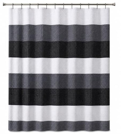 Dainty Home Ombre Waffle Weave Shower Curtain 70 x 72 Black Textured Fabric Shower Curtain, Hotel Style Waffle Weave Bathroom Curtain, Water Resistant Polyester Ombre Shower Curtain - color: Textured Black