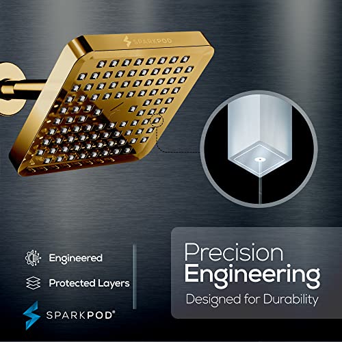 SparkPod Rain Shower Head, 6 Inch Square, Egyptian Gold Finish | High Pressure Shower Heads, 90 Nozzles, Adjustable Showerhead, No Tools Needed, Universal Connection - color: Egyptian Gold, style: 6 Inch Square