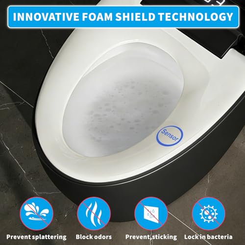 Black Smart Bidet Toilet with Foam Shield, Auto Open/Close Lid & Seat, Foot Sensor Flush, Tankless One Piece Elongated, Heated Seat, Instant Warm Water & Dryer - color: Black