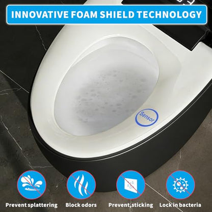 Black Smart Bidet Toilet with Foam Shield, Auto Open/Close Lid & Seat, Foot Sensor Flush, Tankless One Piece Elongated, Heated Seat, Instant Warm Water & Dryer - color: Black