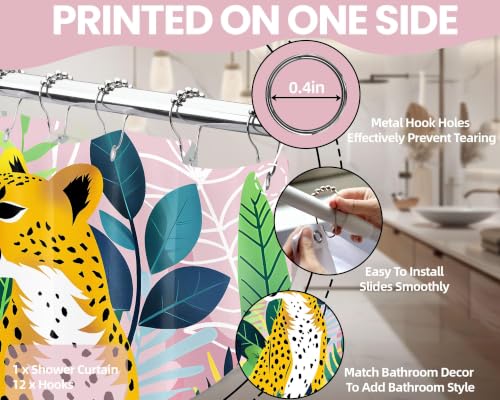 Tropical Leopard Extra Long Shower Curtain, Tall 72x78 in | Tall 78 inch XL, Floor to Ceiling, Pink and Green Natural Leaves Pattern, Waterproof Polyester Fabric, with Metal Hooks - color: Cheetah, size: 70"W x 78"L (Pack of 1)