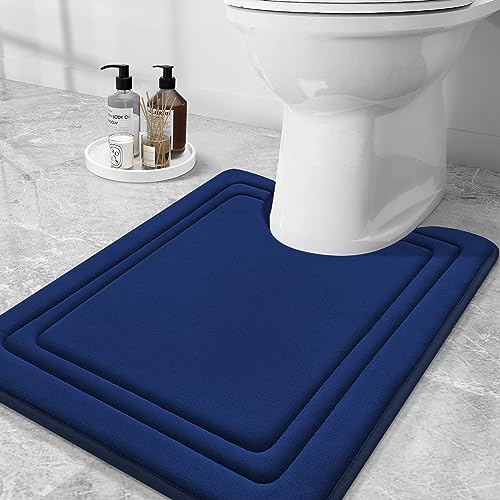 Grandaily Memory Foam Toilet Rugs U-Shaped 24x20, Ultra Soft, Non-Slip and Absorbent Bathroom Rugs, Machine Wash Dry, Comfortable Contour Bath Mat for Toilet Base, Navy Blue - color: Navy Blue