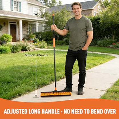 CLEANHOME Rubber Floor Squeegee for Concrete Floor, Tile Floor-24”Push Broom Brush for Floor Cleaning with 65” Long Handle and Stiff Bristles