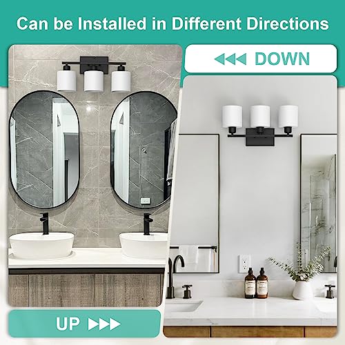 Black Bathroom Light Fixtures Over Mirror 18 Inches | Rustproof 3-Light Vanity Lights Over Mirror, E26 Standard Socket, Milky White Glass Shades, Bulbs Not Included - color: Black-3 Light
