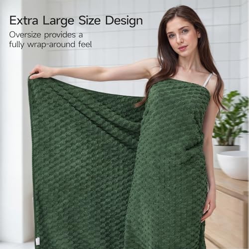REDKISS Olive Green Microfiber Towels Set of 6-35x70 Inches Oversized Bath Sheets, Extra Large Bath Towels Set of 6, Super Soft Quick Dry Lint Free Absorbent Waffle Microfiber Shower Towels - color: Olive Green 06, size: 6 Pack Large Towel Set