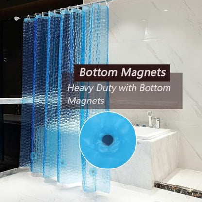 TIKABC Shower Curtain Liner, 4G EVA Blue Water Cube Shower Liner, Plastic Waterproof Shower Curtains, 72x72 inch with Grommet Holes 3 Magnetic Weights - color: Eva-blue