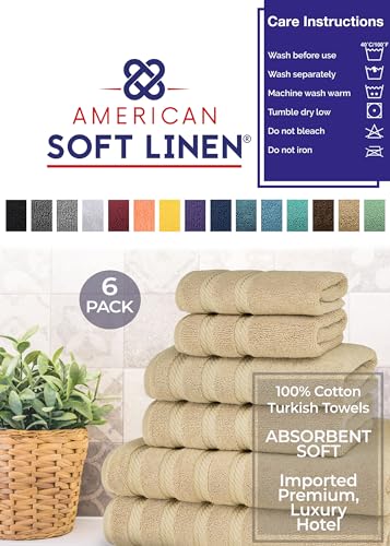 American Soft Linen 100% Carde Cotton 6 Piece Towel Set, 590 GSM Heavy Weight Soft Absorbent Turkish Towels for Bathroom, Sand Taupe - color: Sand Taupe