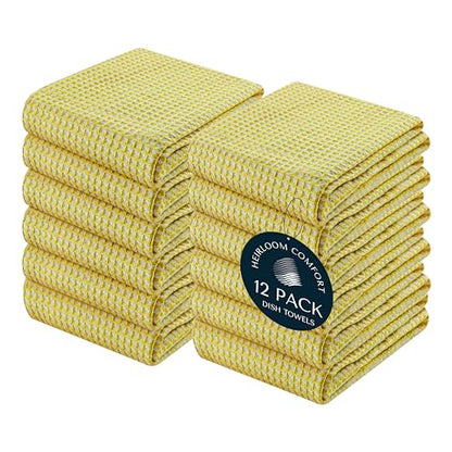 12 Pack Dual Waffle Weave Kitchen Towels, 16x26 Inch, 100% Cotton, Super Absorbent, Quick Dry, Reversible Dishcloth Set, Soft and Durable, Lemon Yellow - color: Lemon Yellow, size: 16 x 26 - Pack of 12