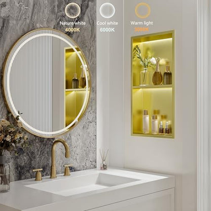 Gold 2-Tier 3 CCT LED Niche, 12"x24" No-Tile Shower Storage | shower niche with 3-Temperature LED Strip Light (4000K/6000K/3000K),Waterproof, Sturdy&Durable,304 Stainless Steel Wall Niche - color: Gold, size: 12X24In