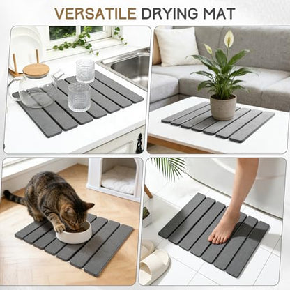 Stone Drying Mat 16" x 12" , HQAUT Quick Dry Dish Drying Mat for Kitchen Counter, Foldable Diatomaceous Earth Mats, Fast Drying Stone Pad for Bath Kitchen
