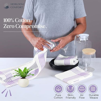 Lavender and White Kitchen Towels 3 Pack, 16x26 Inch, 100% Cotton Waffle Weave, Super Absorbent, Quick Dry, Soft & Durable Dish Towels for Drying, Cooking, Cleaning Tasks - color: Lavender, White, style: 3 Pack